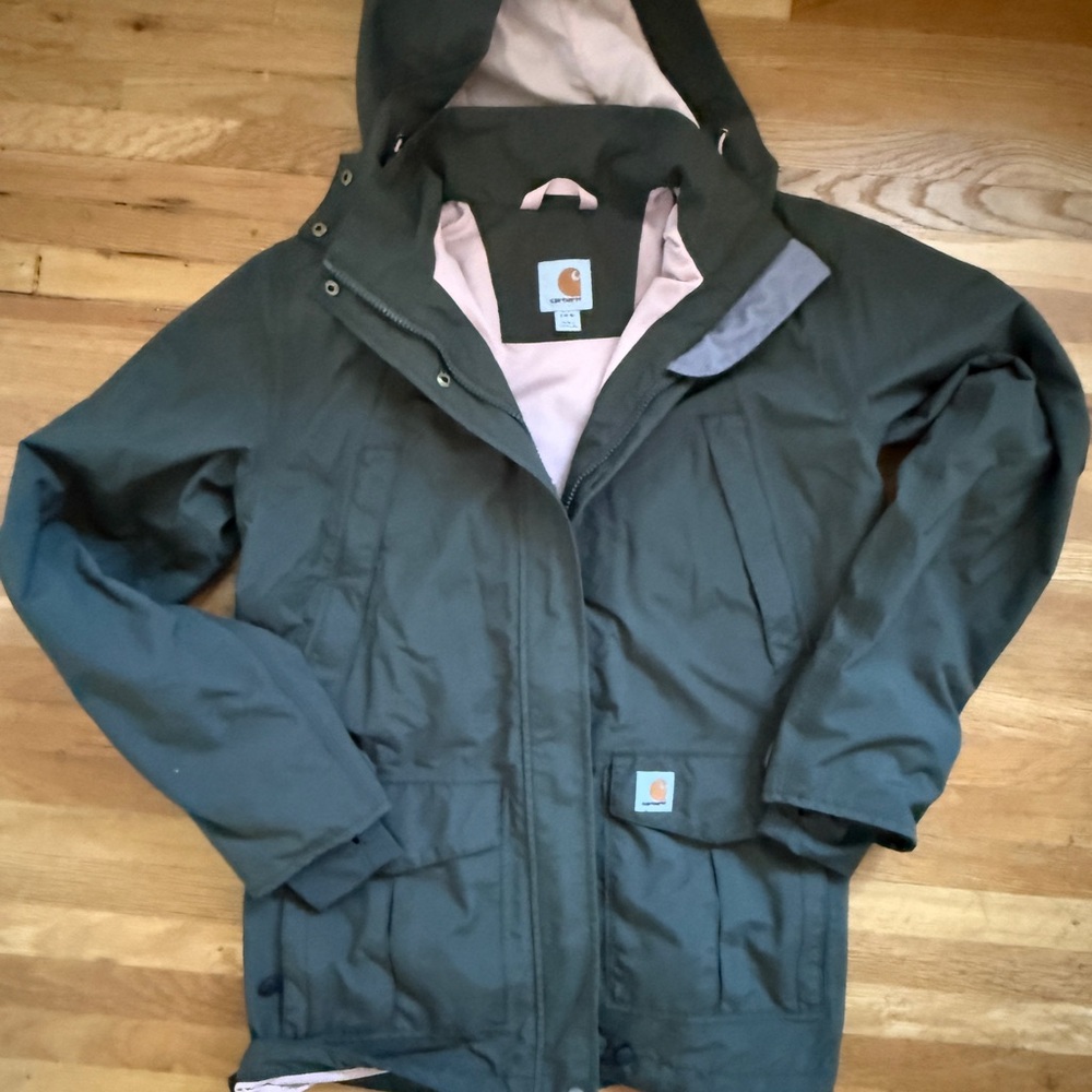 Carhartt Women’s Storm DefenderDark Green Raincoat with pink lining